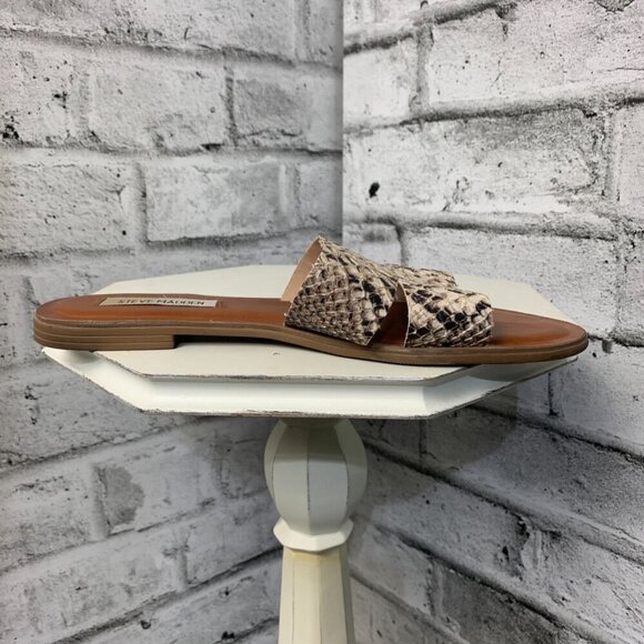 Steve Madden Croc Embossed Faux Leather Slip On Flat Slide Sandals - Picture 4 of 11